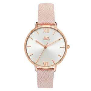 JAG Sophie Rose Gold Watch with Textured Blush Leather Strap