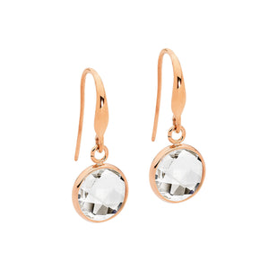 Ellani Rose Steel Clear Glass Drop Earrings