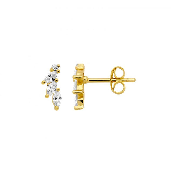 Ellani Gold Plated Marquise CZ Stud Earrings