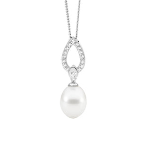 Ellani Silver CZ & Pearl Necklace
