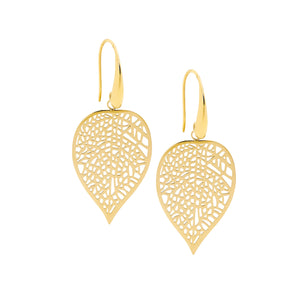 Ellani Gold Steel Leaf Drop Earrings