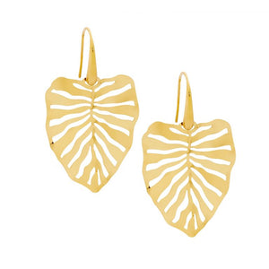 Ellani Gold Steel Monstera Leaf Earrings