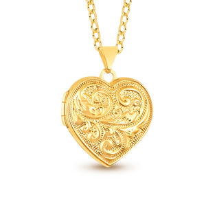 9ct Gold Heart Scrolled Locket