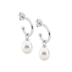Ellani White Freshwater Pearl Silver Drop Earrings