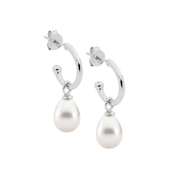 Ellani White Freshwater Pearl Silver Drop Earrings