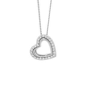 Ellani Silver CZ Heart Pendant
