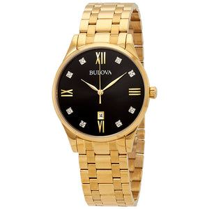 Bulova Gents Gold Watch with Diamonds on Black Dial