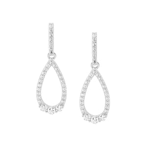 Ellani Open Teardrop Shaped CZ Drop Earrings