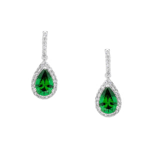Ellani Silver Green CZ Drop Earrings