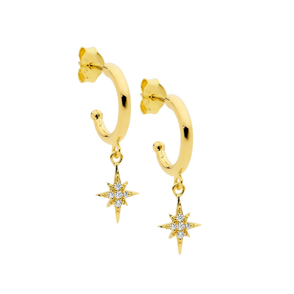 Ellani Gold Plated Hoop Earrings with Stars