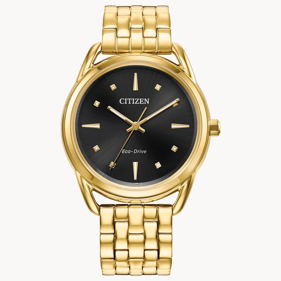 Citizen Eco-Drive Ladies Gold Watch with Black Dial