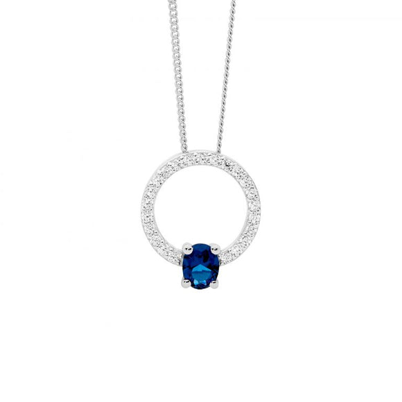 Ellani Open Circle Necklace with London Blue and Clear CZs