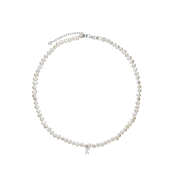 Karen Walker Silver Mini Girl with Pearls Necklace
