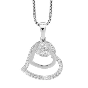 Ellani CZ Silver Triple Heart Necklace