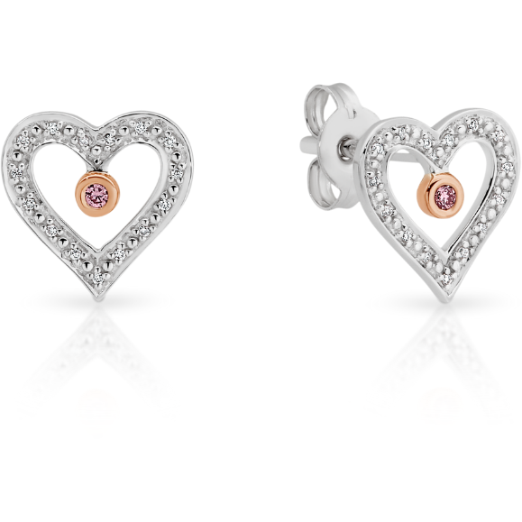 Pink Caviar Diamond Heart Stud Earrings