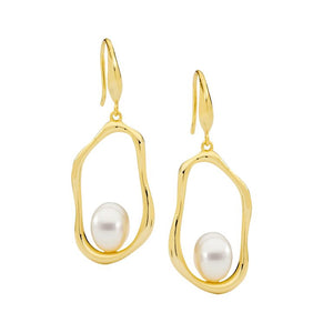 Ellani Gold White Pearl Drop Earrings