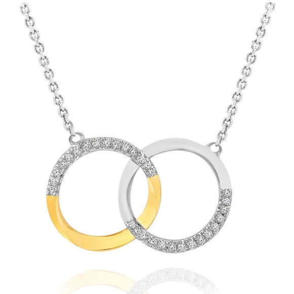 9ct Yellow & White Gold Diamond Double Circle Necklace