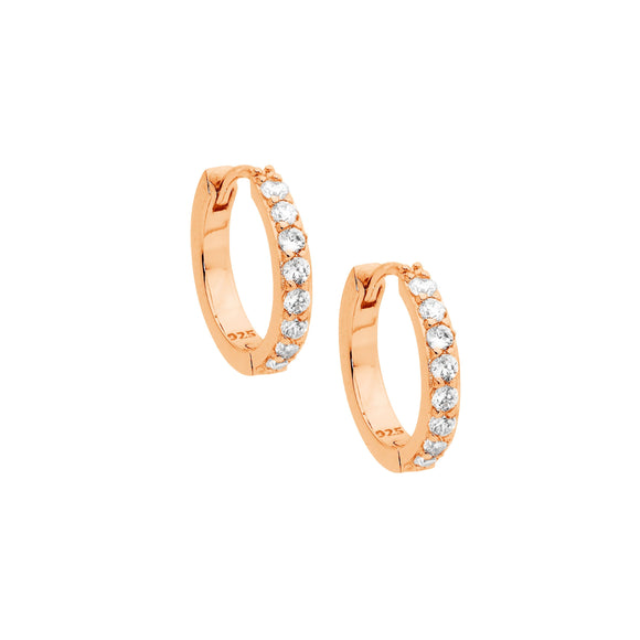 Ellani Rose Gold CZ Huggie Earrings