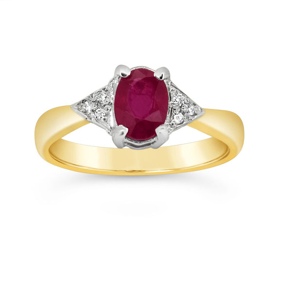 9ct Gold Oval Ruby And Diamond Ring