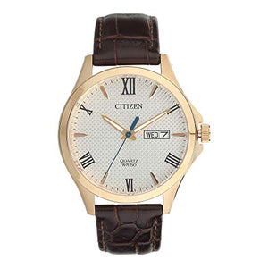 Citizen Quartz Gents Watch Rose Gold with Brown Leather Strap