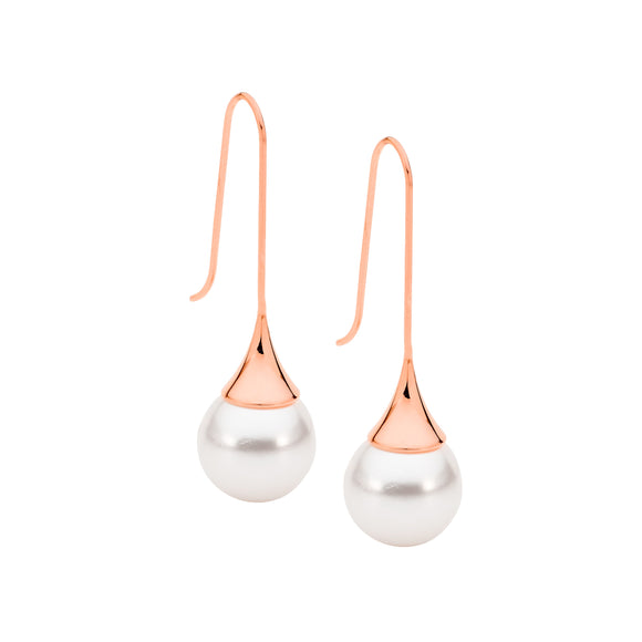 Ellani Rose Steel Shell Pearl Hook Earrings